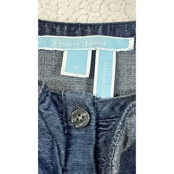 Draper James Womens Chambray Denim Shift Dress Ruffle 3/4 Bell Sleeves Size 6 - Picture 6 of 10